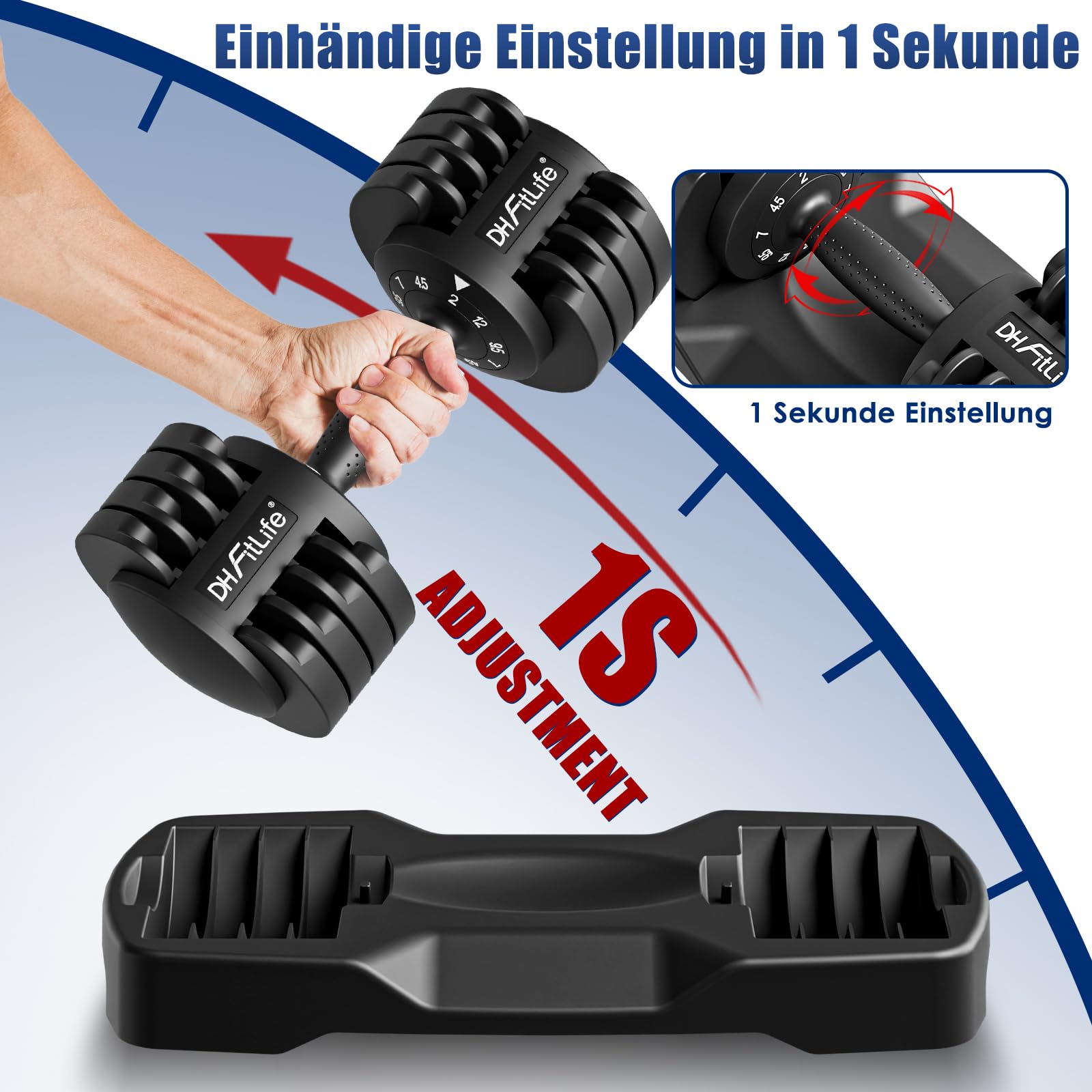DH FitLife 12kg verstellbare Hanteln 2 bis 12 KG mit 5 Gewichtsstufen, Kurzhanteln Set mit Hantelscheiben, Kurzhanteln verstellbar, variable Gewichte 5 in 1, 2er Set